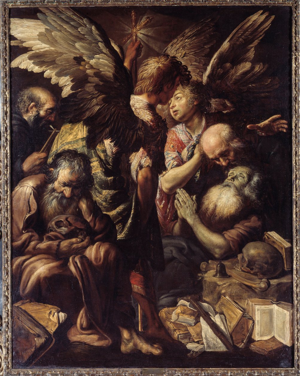 A morte de Santo António (Santo António Magno, 250/51-356) (ou Santo António Eremita ou Santo António Abade). Pintura (Vanite) de Claude Vignon (1593-1670) de Claude Vignon
