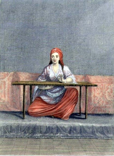 Bordado Mulher Turca, gravada por C. du Bose, início do século XVIII (gravura) de Claude du Bose