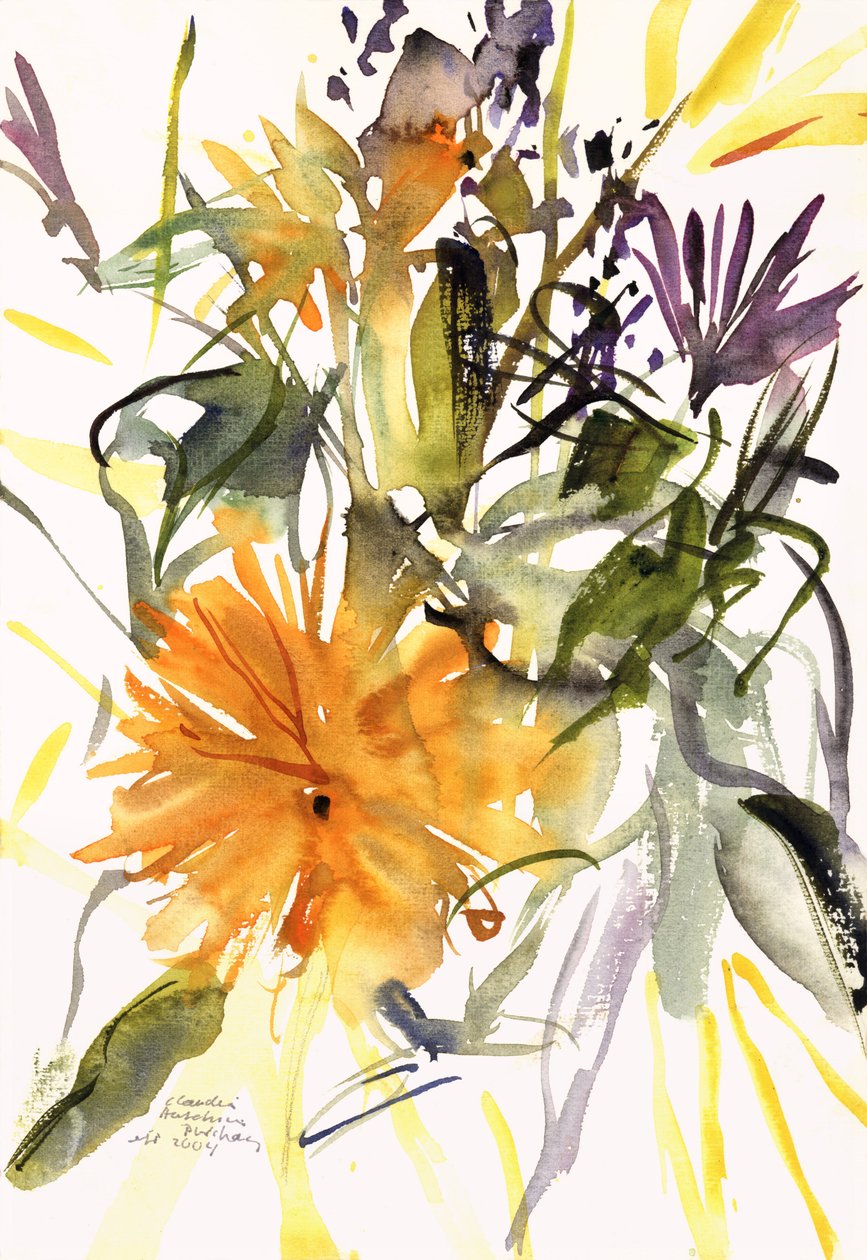 Calêndula e outras flores, 2004 (aguarela) de Claudia Hutchins Puechavy