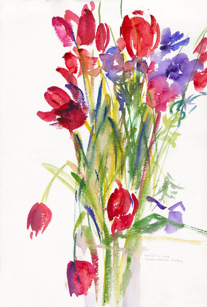 Tulipas, 1999, (aguarela sobre papel) de Claudia Hutchins Puechavy