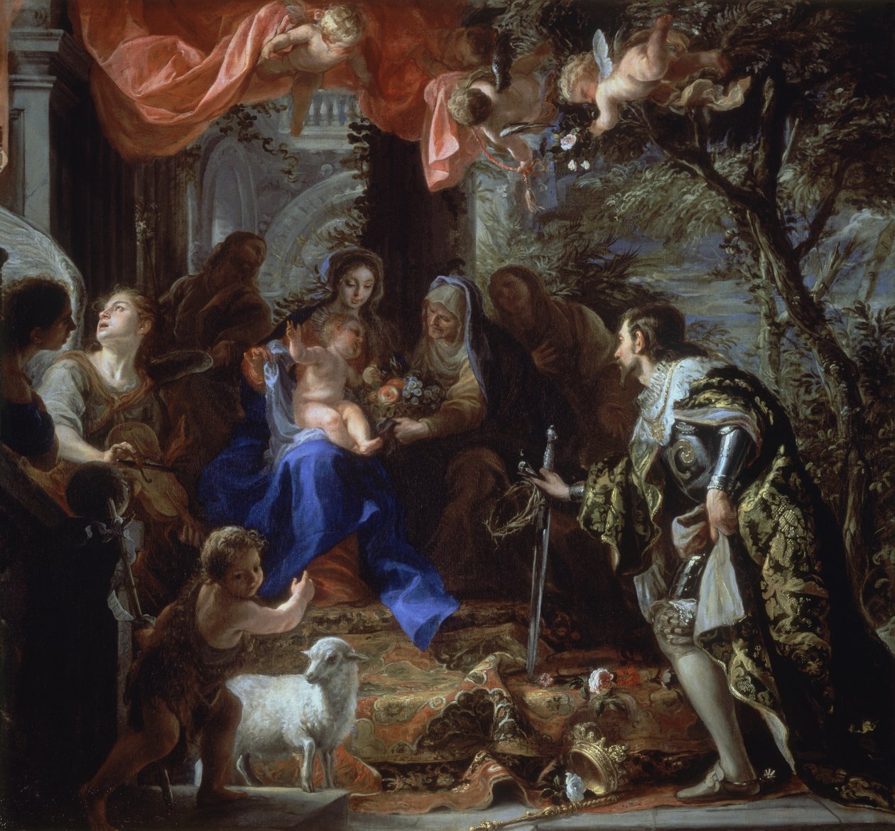 A Virgem e o Menino adorados por São Luís, rei de França, c.1665 (óleo sobre tela) de Claudio Coello