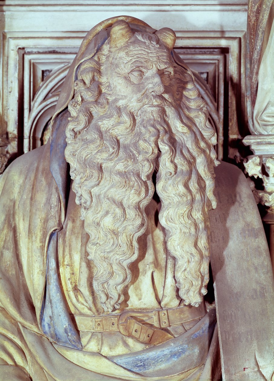 Moisés, detalhe do pedestal hexagonal do Poço de Moisés, 1395-1404 de Claus and Malouel, Jean Sluter