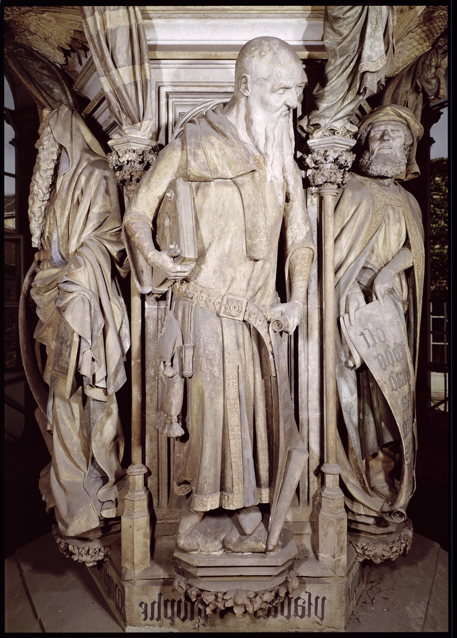 O Poço de Moisés, detalhe de Isaías do pedestal hexagonal, pedra 1395-1404 de Claus and Malouel, Jean Sluter