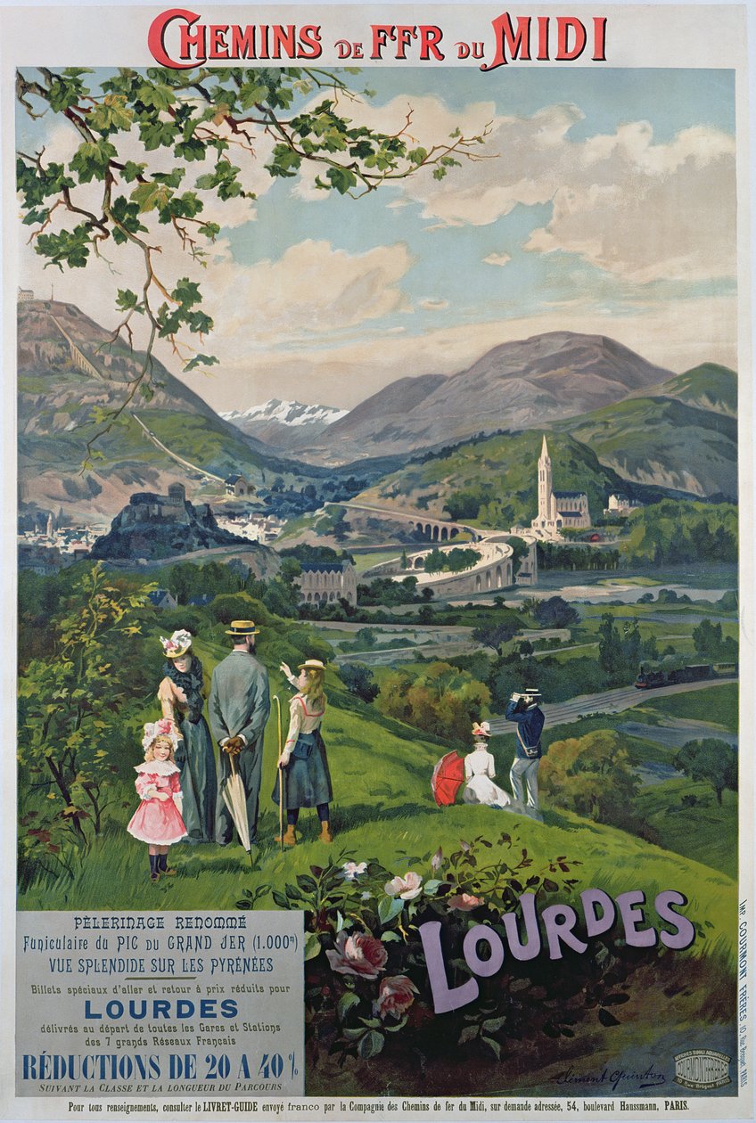 Cartaz publicitário Lourdes, França, c.1900 de Clement Quinton