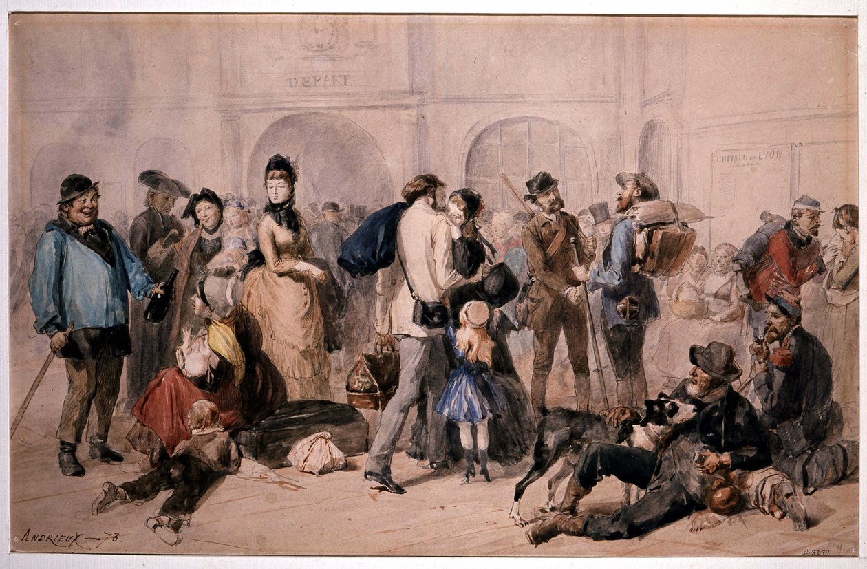 Multidão no átrio da Gare de Lyon por Andrieux de Clément Auguste Andrieux