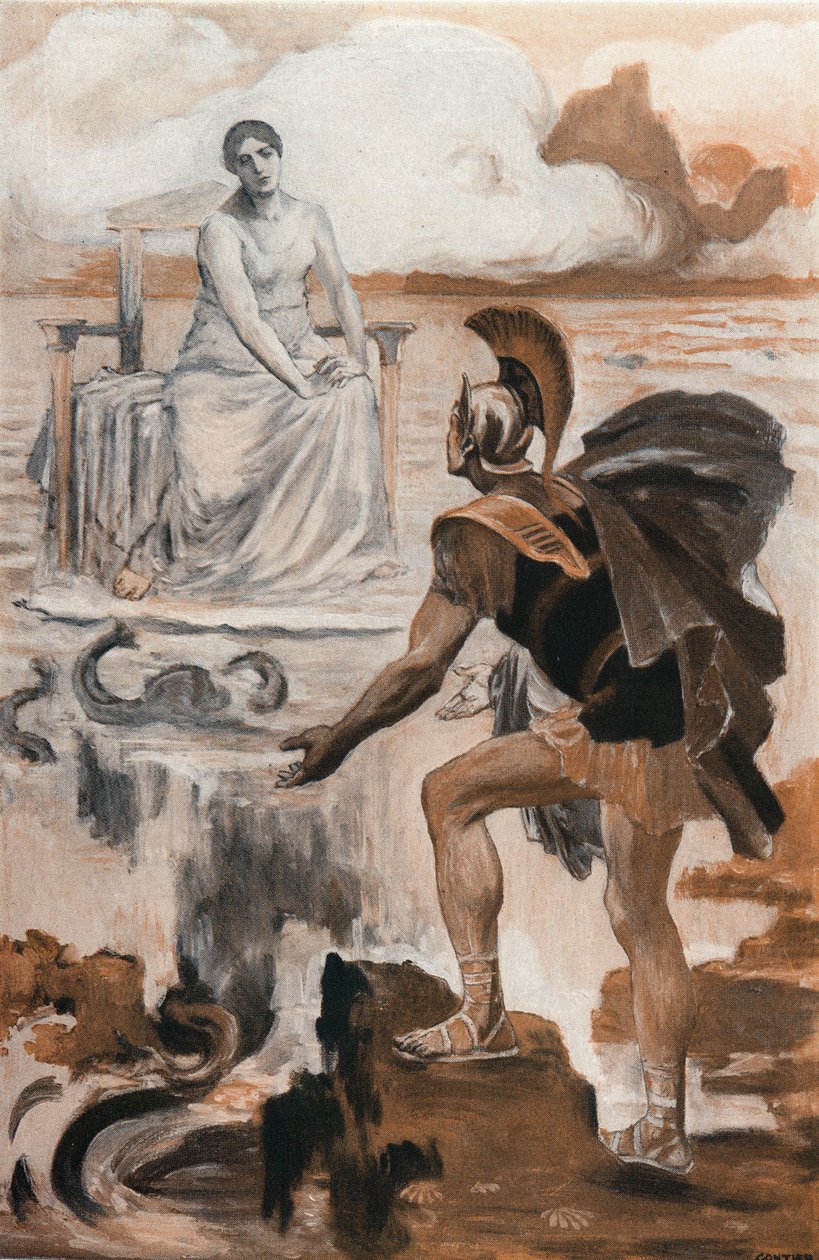 Aquiles invoca a sua mãe Thetis. Ilustração de Clement Gontier (1876-1918) para "A Ilíada" de Homere (Omero). Paris, Henri Laurens de Clement Gontier