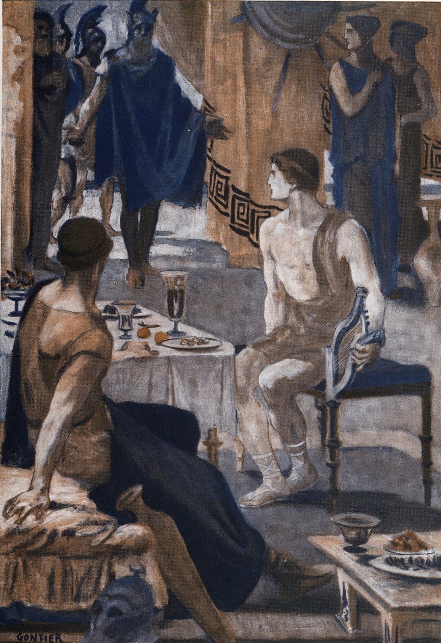 Aquiles recebe os enviados de Agamenon. Ilustração de Clement Gontier (1876-1918) para “A Ilíada” (Omero) de Homero. Paris, Henri Laurens de Clement Gontier