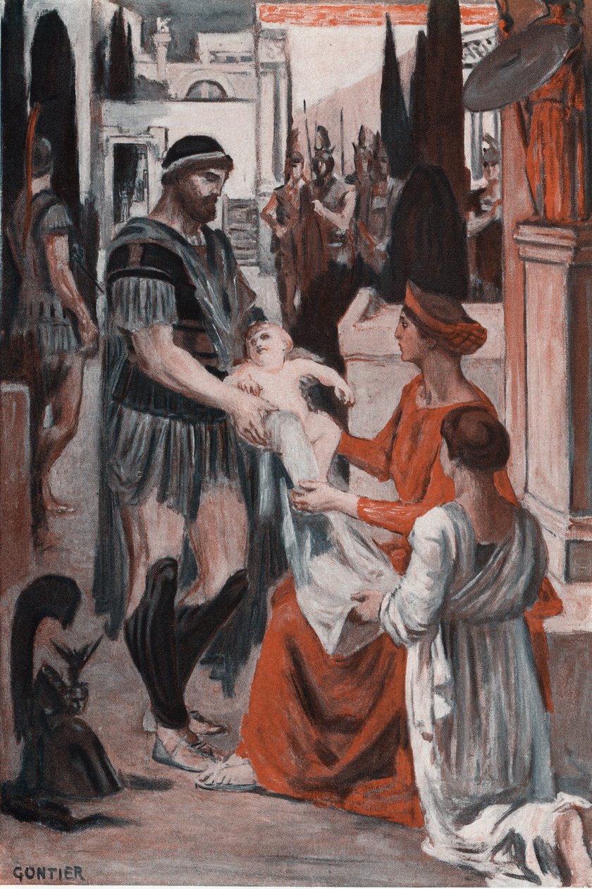 Adeus de Hector e Andromaque. Ilustração de Clement Gontier (1876-1918) para "A Ilíada" de Homere (Omero). Paris, Henri Laurens de Clement Gontier