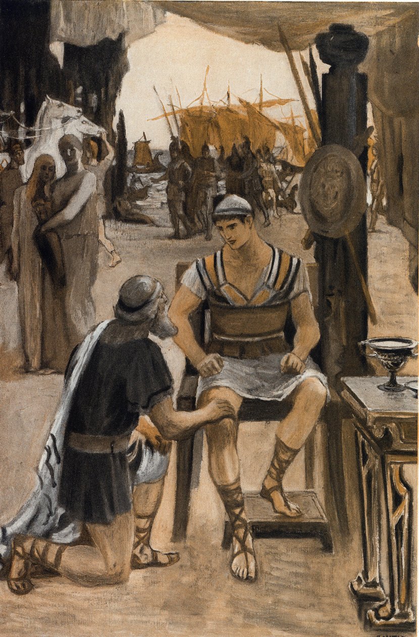 Priam rachete tem Aquiles o corpo do seu filho (Hector). Ilustração de Clement Gontier (1876-1918) para "A Ilíada" de Homere (Omero). Paris, Henri Laurens de Clement Gontier