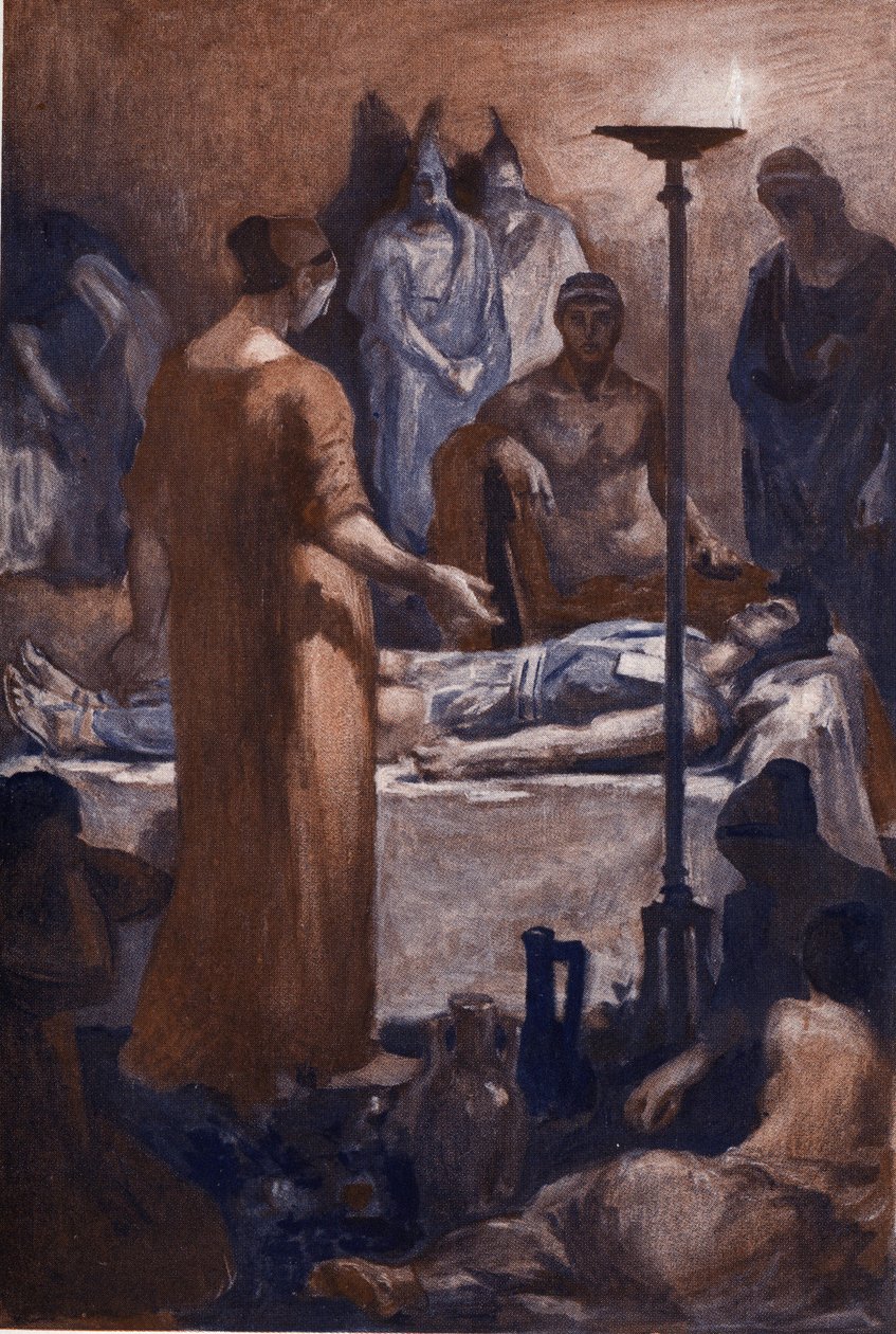 A Queixa de Briseis (ao ver as feridas de Pátrocles). Ilustração de Clement Gontier (1876-1918) para “A Ilíada” (Omero) de Homero. Paris, Henri Laurens de Clement Gontier