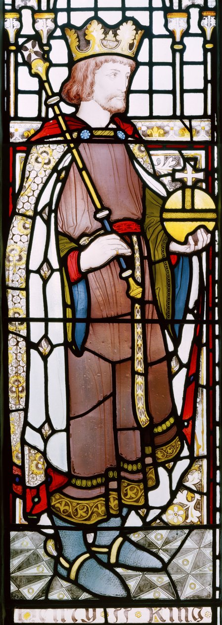 Henry II, detalhe de uma janela no Grande Salão, 1867-71 (vitral) de Clement James Heaton