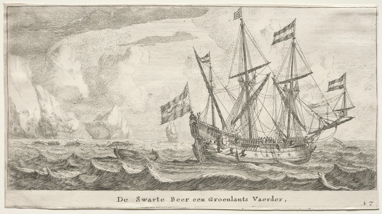Vários Navios e Vistas de Amsterdã (Verscheÿde Schepen en Gesichten van Amstelredam), Parte II: O Urso Negro, um Baleeiro da Groenlândia de Clement de Jonghe