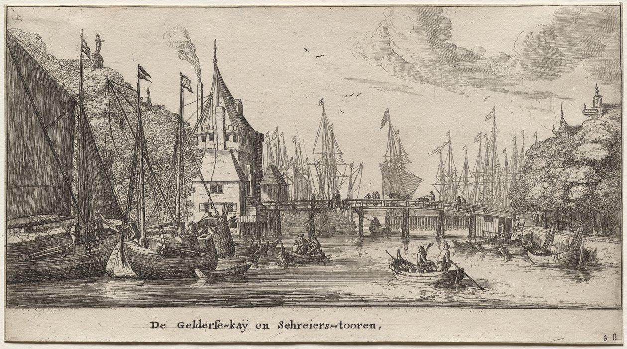 Vários Navios e Vistas de Amsterdã (Verscheÿde Schepen en Gesichten van Amstelredam), Parte II: O Geldersche Quai e a Torre Schreiers de Clement de Jonghe