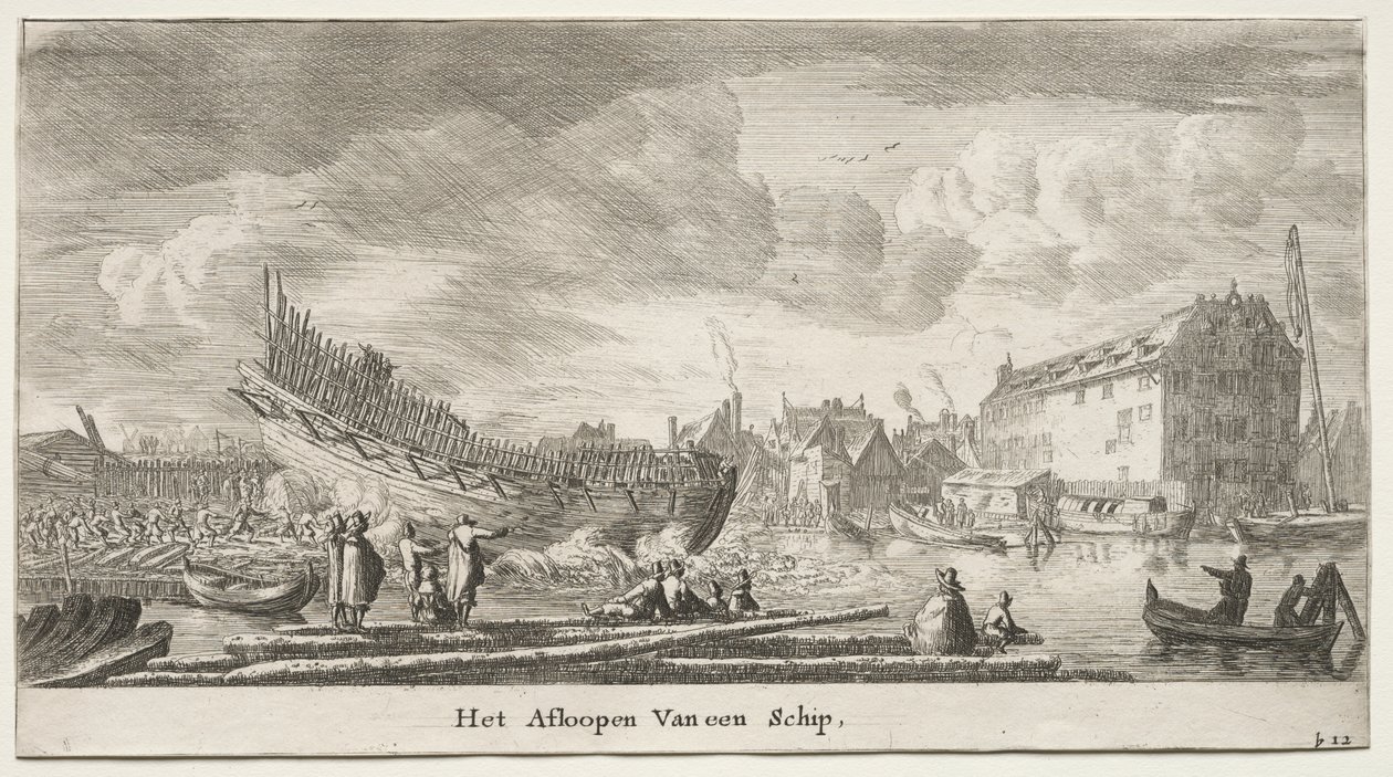 Vários navios e vistas de Amsterdã (Verscheÿde Schepen en Gesichten van Amstelredam), Parte II: Lançamento de um navio de Clement de Jonghe