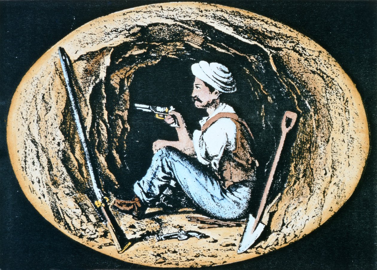 Sapper britânico armado com Colt Revolver espera na minha para que o contra-sapper inimigo se rompa de Clifford Henry Mecham