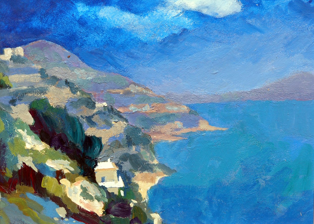 Costa Amalfitana, 2007 (acrílico a bordo) de Clive Metcalfe