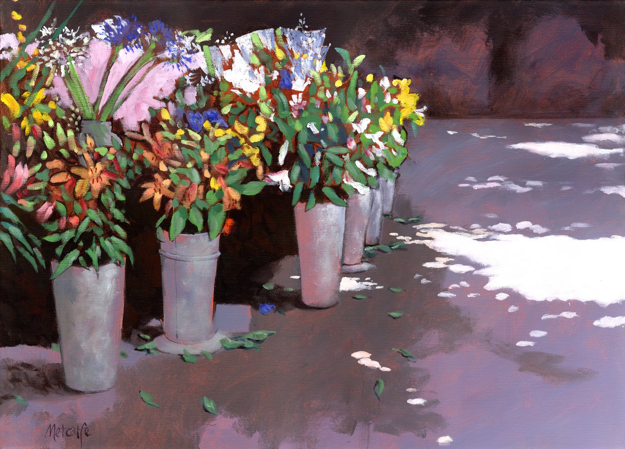 Mercado francês de flores, 2007 (acrílico a bordo) de Clive Metcalfe