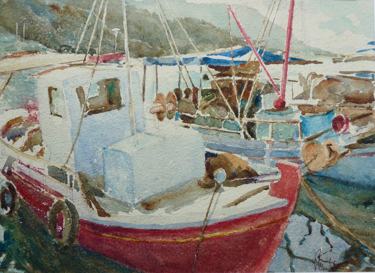 Barcos de pesca, Turquia, 2022 (aguarela) de Clive Wilson