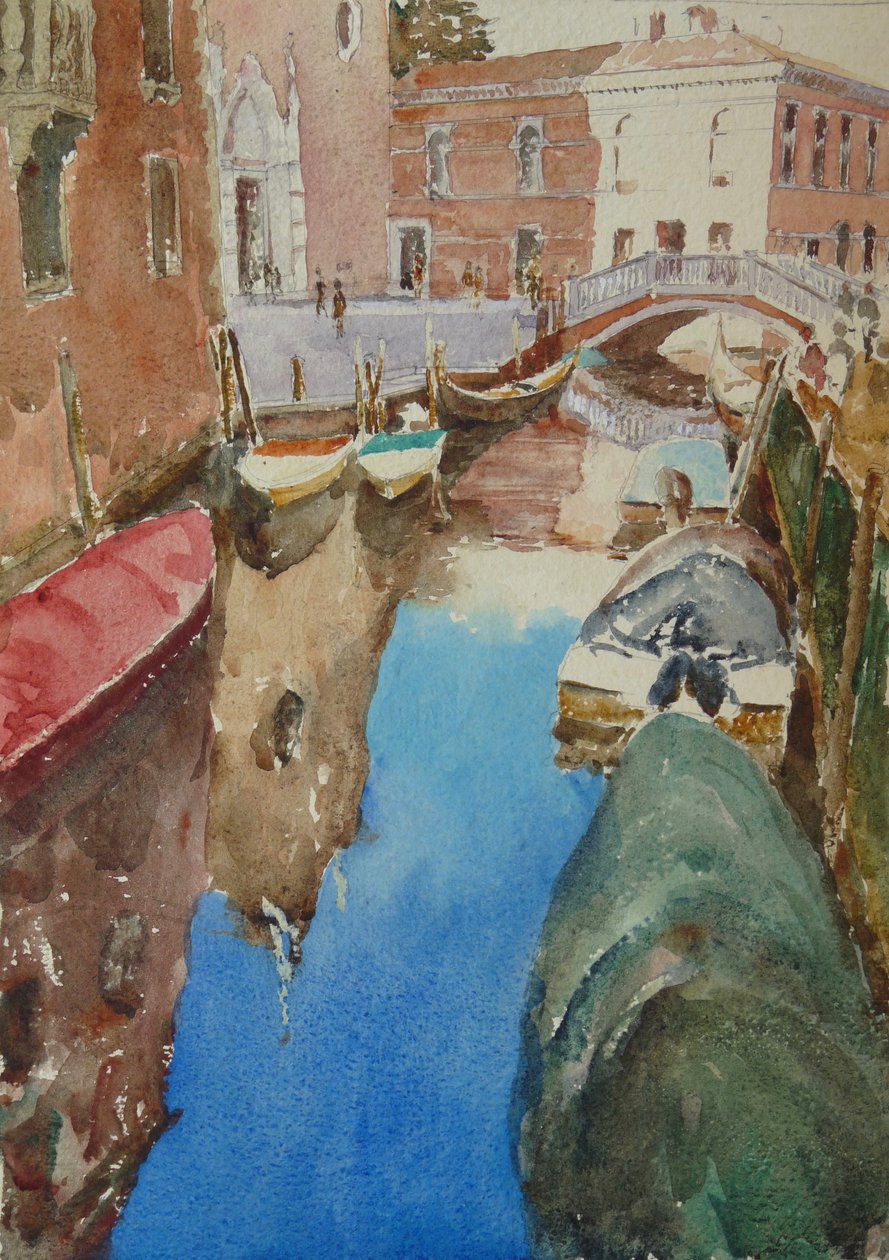 Rio Dei Frari, Sol de inverno, 2019 (aguarela) de Clive Wilson