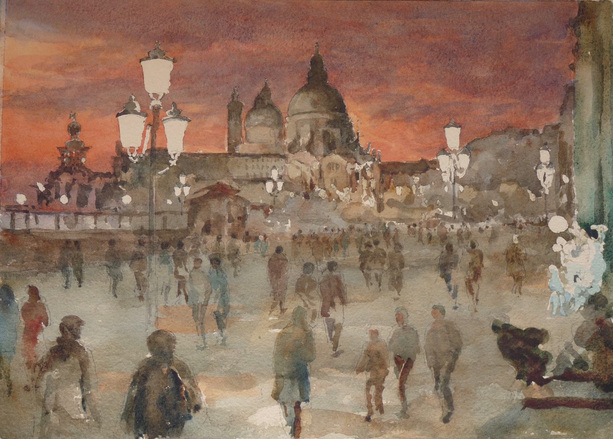 Riva Dei Schiavoni, véspera de Natal, 2019 (aguarela) de Clive Wilson
