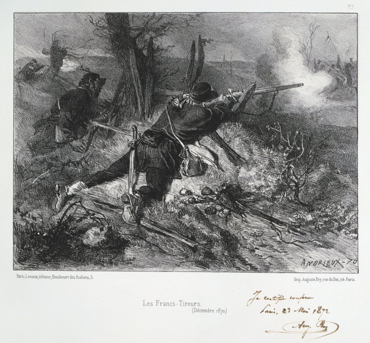 Guerra Franco-Prussiana 1870-1871: Fuzileiros franceses. De uma série de litografias de Clement August Andrieux sobre os Gardes Nationales. de Clément Auguste Andrieux