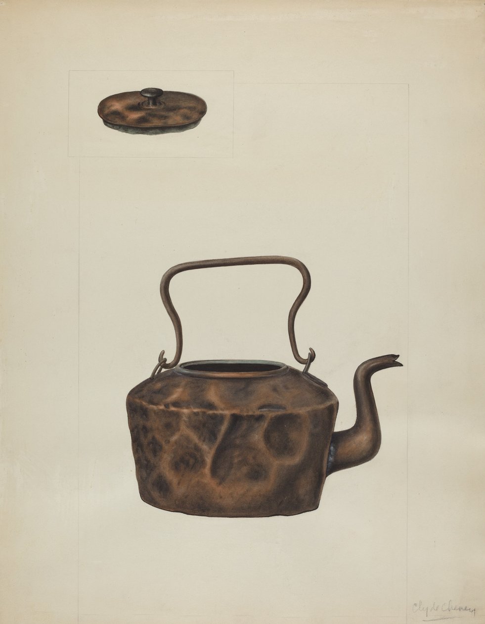 Chaleira de chá de cobre de Clyde L. Cheney