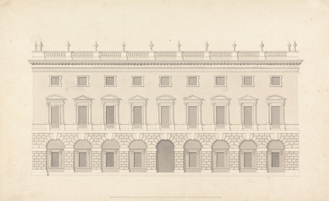 Casa da cidade não identificada: Elevação frontal de Colen Campbell