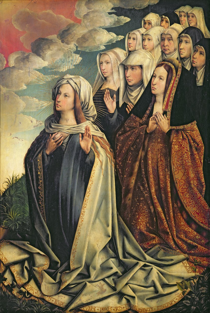 Maria, a Mediadora, com Joanna the Mad (1479-1555) e seu séquito, painel da direita de um retábulo (ver também 223222) de Colijn de Coter