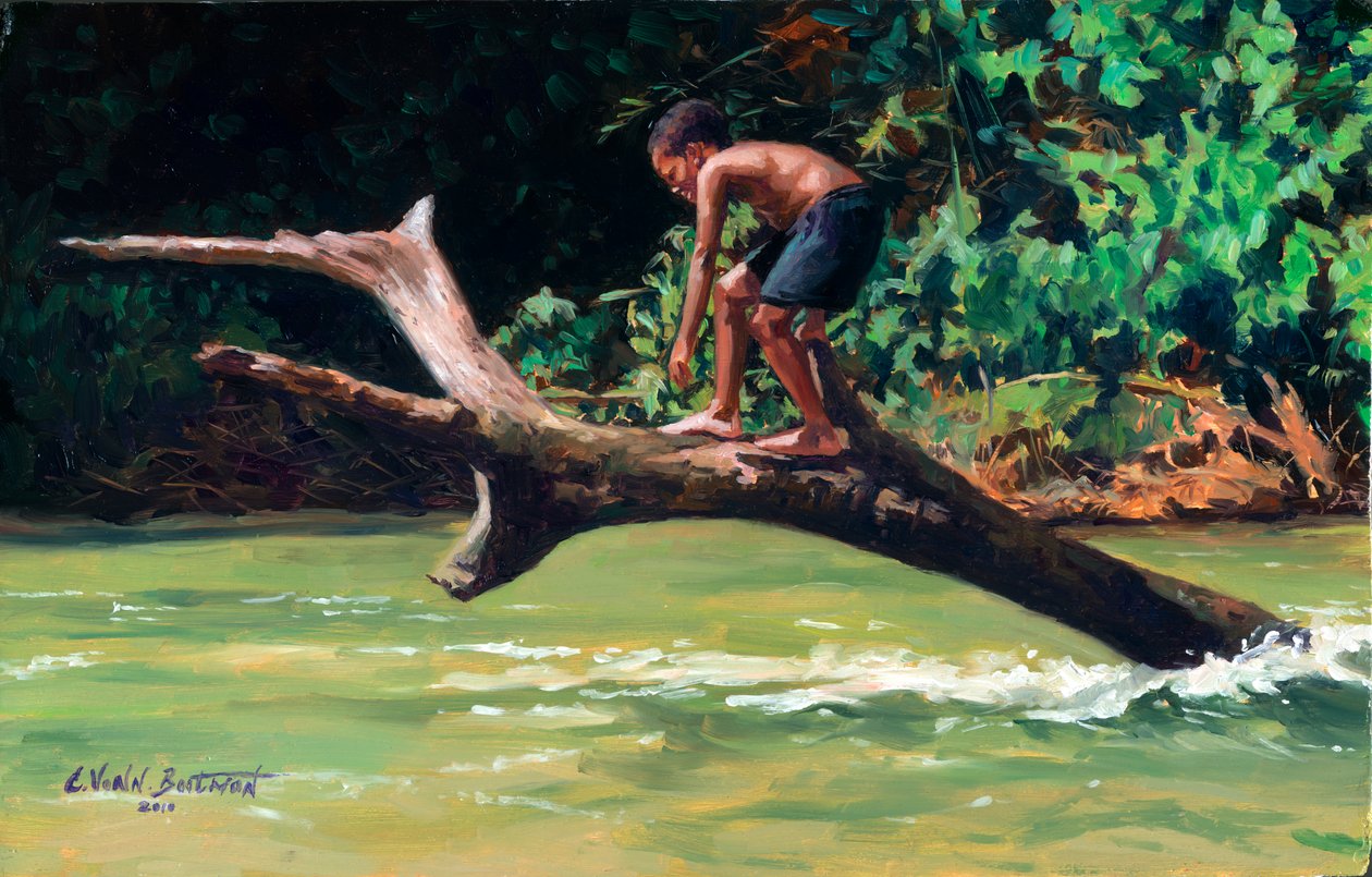 Salto (óleo na madeira) de Colin Bootman