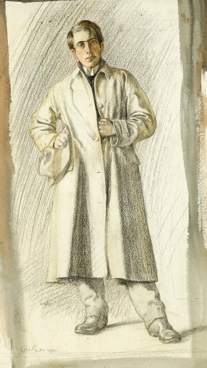 Retrato, de, um, homem jovem, com, casaco, e, chapéu, 1910 de Colin Unwin Gill
