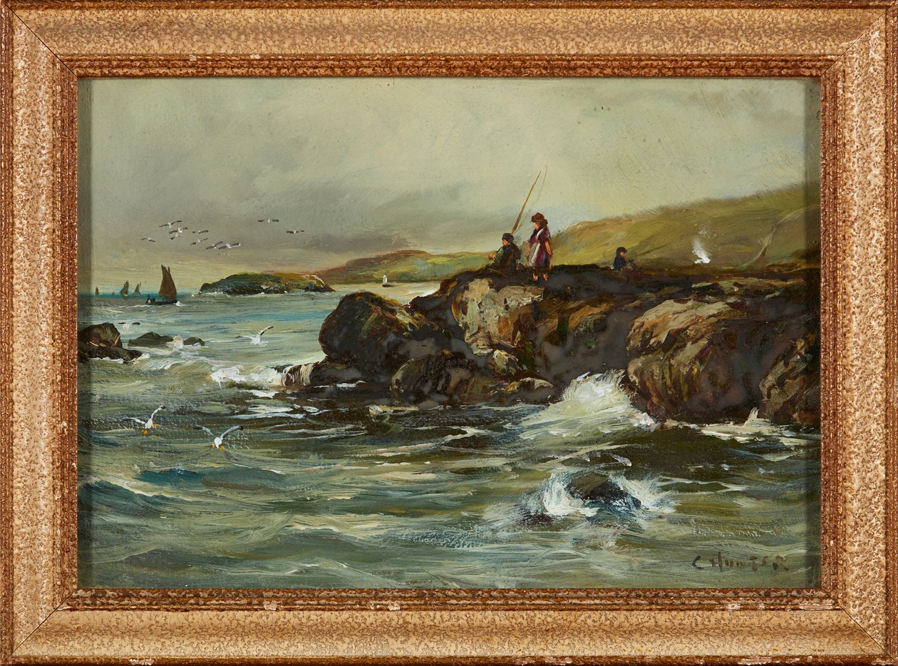 Um dia de pesca (óleo a bordo) de Colin (attr.to) Hunter