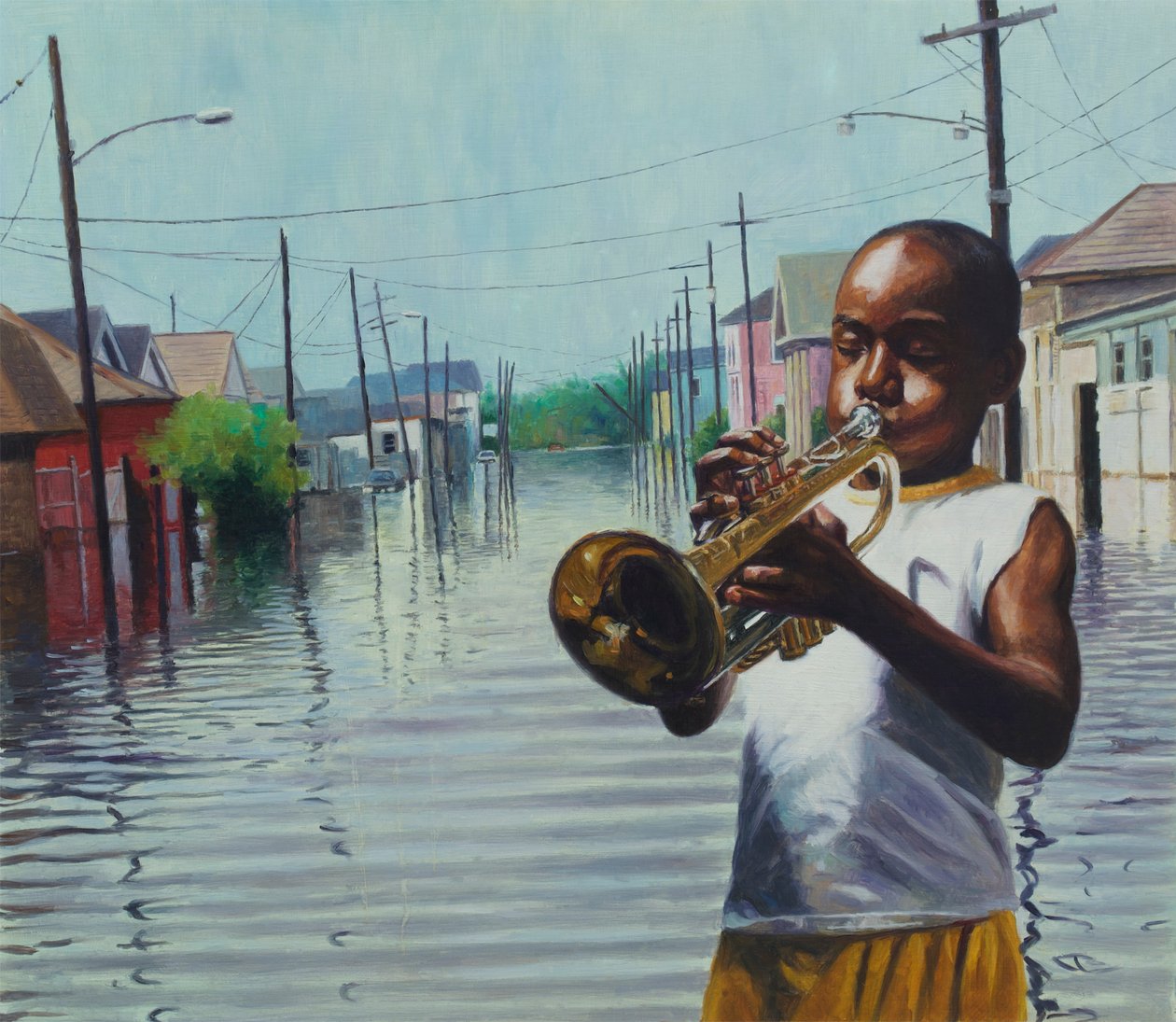 Boy With Horn, 2010 (óleo a bordo) de Colin Bootman