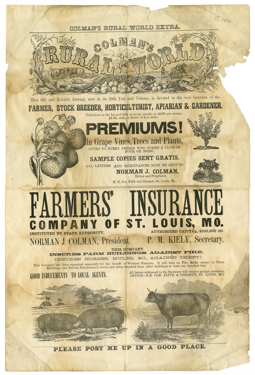 Mundo rural de Colman na metade superior da folha e Ins de agricultores. Co. de St. Louis na metade inferior. de Colman World