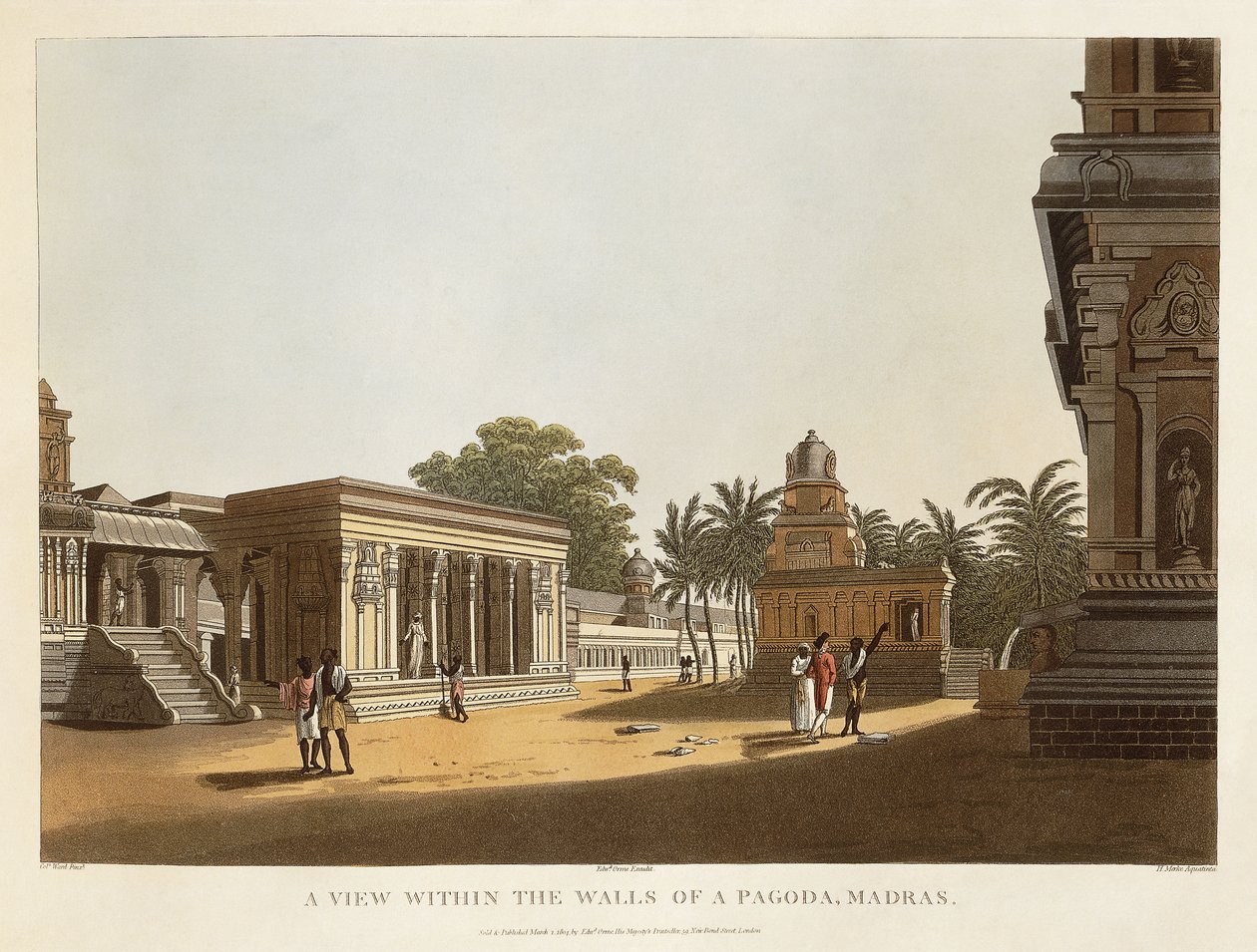 Uma visão dentro das paredes de um pagode, Madras, de "Uma breve história da Índia antiga e moderna", de Blagdon, Daniell, Ward e Hunter, 1804 de Colonel Francis Swain Ward