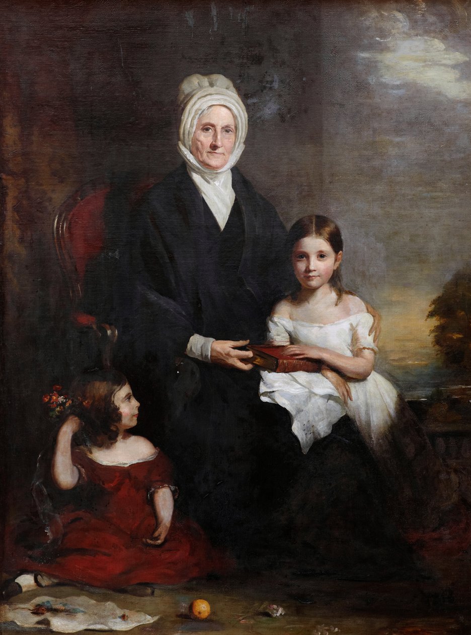 Elizabeth Cheape de Rossie e suas netas, c.1843 (óleo sobre tela) de Colvin Smith