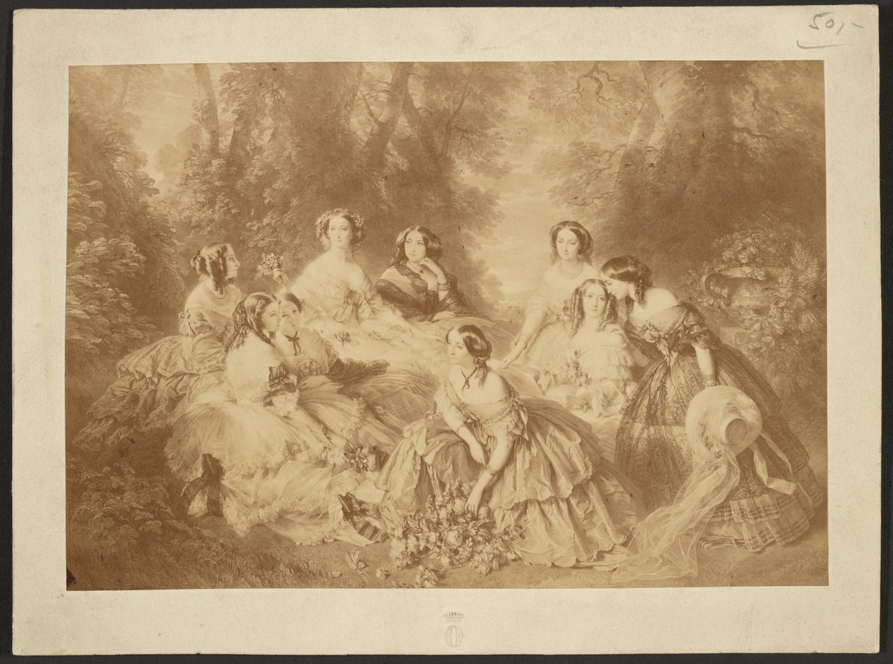 "A Imperatriz Eugénia rodeada pelas suas damas de companhia" de Franz Xaver Winterhalter de Comte Olympe Aguado