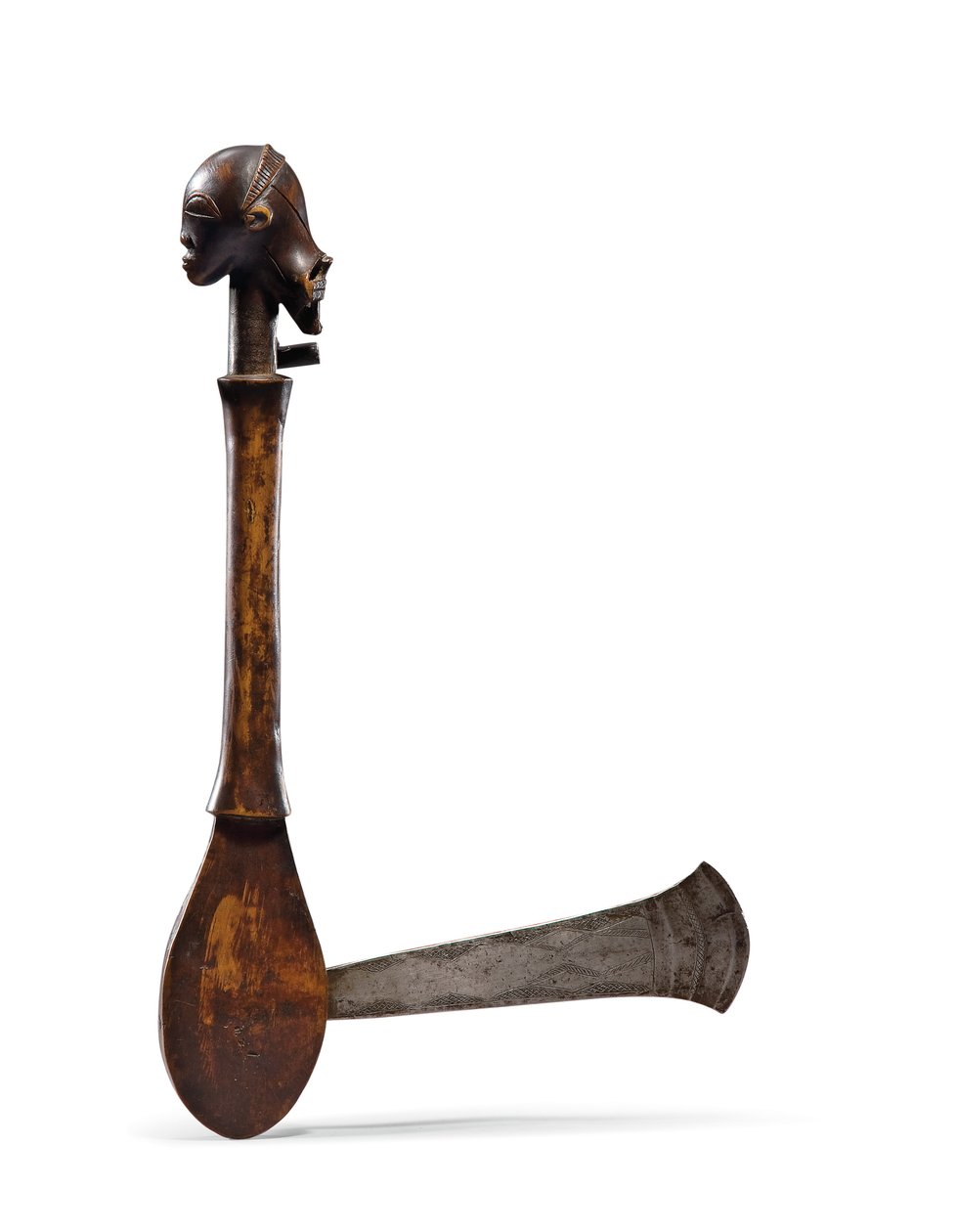 Machado Luba raro (madeira e metal) de Congolese School