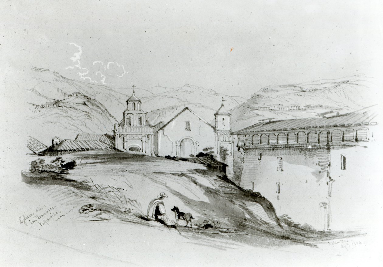 A Igreja de São Francisco, Valparaíso, 1834 (lápis e wc no papel) de Conrad Martens