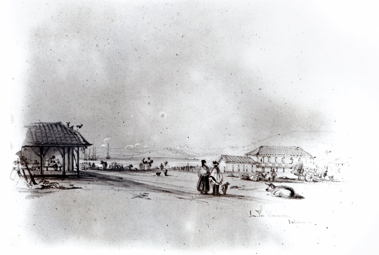Vista de Valparaíso, 1834 (lápis e wc no papel) de Conrad Martens