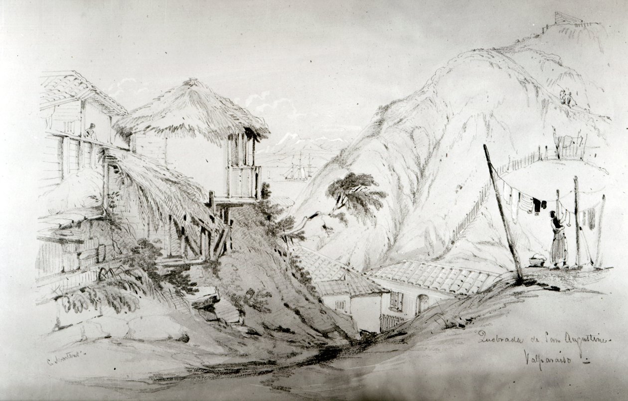 Vista de Valparaíso, 1834 (lápis e wc no papel) de Conrad Martens