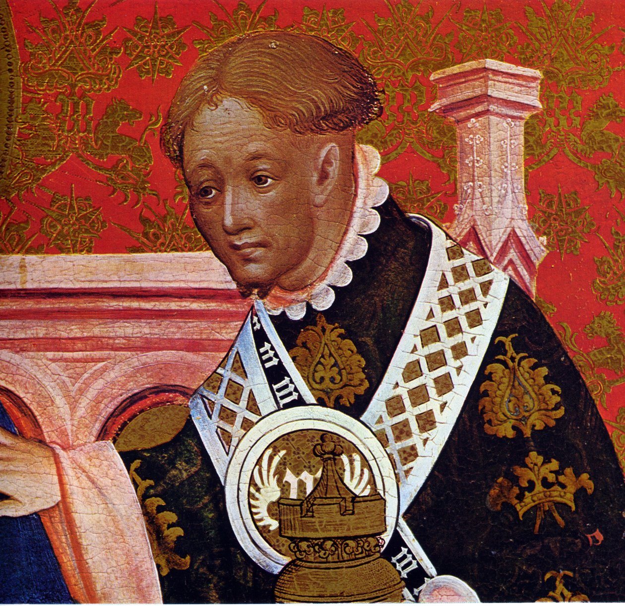 Marienkirche Dortmund, Marienaltar de Conrad von Soest, painel à direita, excerto da Adoração dos Magos de Conrad von Soest