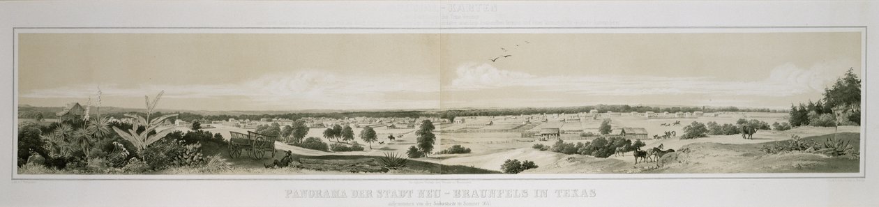 Panorama da cidade de Neu-Braunfels, no Texas, tirado do lado sudoeste no verão de 1847 de Conrad Caspar (after) Rordorf