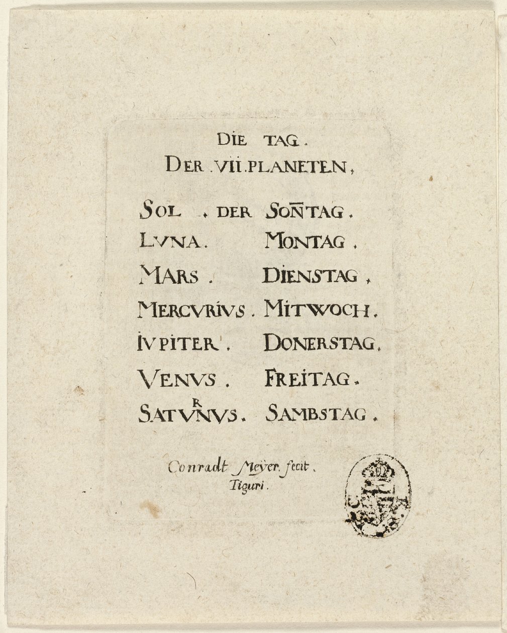 Página de título, de Der VII Planeten de Conrad Meyer