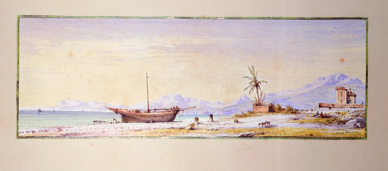Praia de Bordighera, por Consalvo Carelli (1818-1900), Itália de Consalvo Carelli