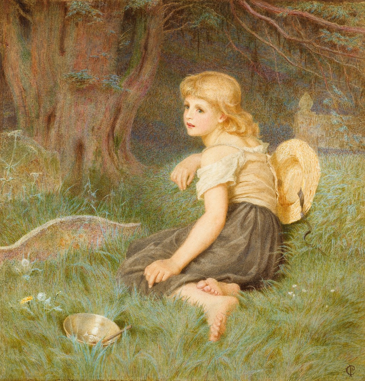 E lá no chão eu me sento ..., 1878 (wc no papel) de Constance Phillott