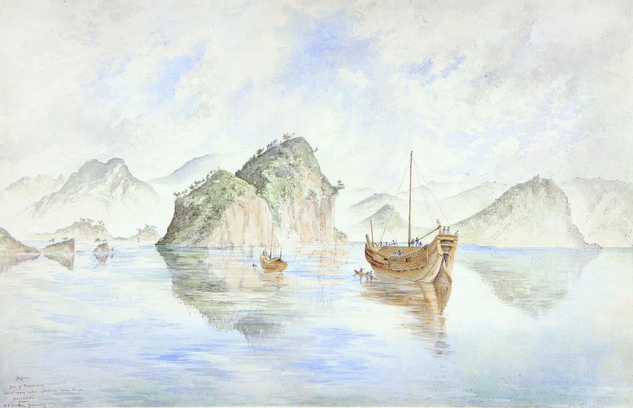 Nagasaki, Japão: Ilha de Pappenberg (aguarela) de Constance Frederica Gordon Cumming