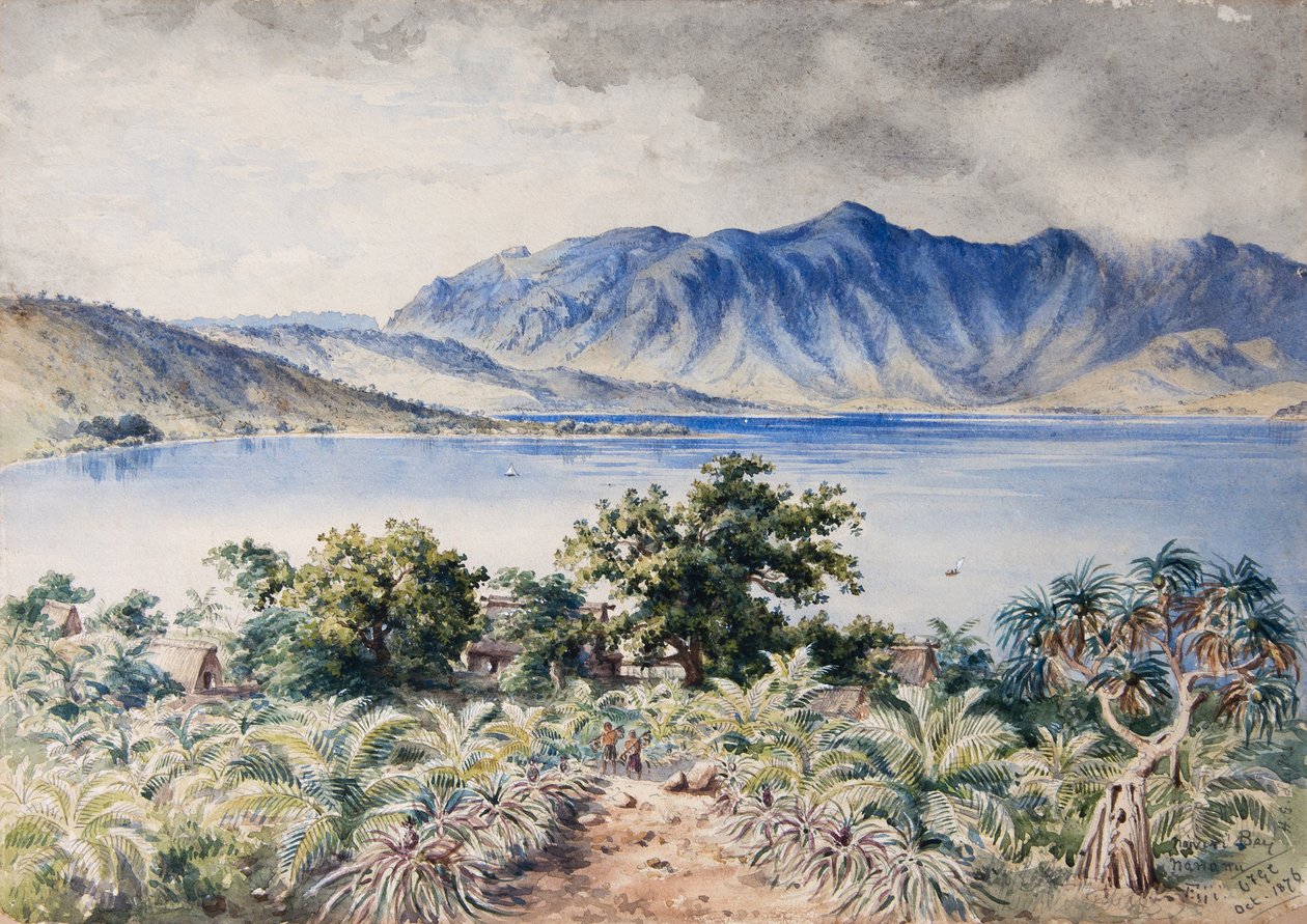 Baía de Naiviri, Nananu, Fiji 1876 (aguarela) de Constance Frederica Gordon Cumming