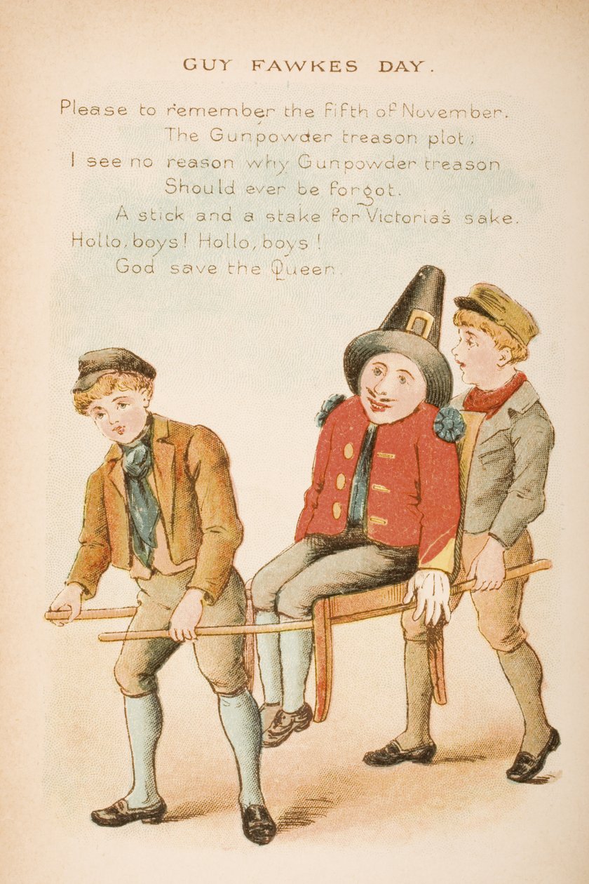 Guy Fawkes Day, de "Rimas e Contos da Velha Mamãe Ganso", publicado por Frederick Warne und Co., c.1890s (cromolito) de Constance Haslewood