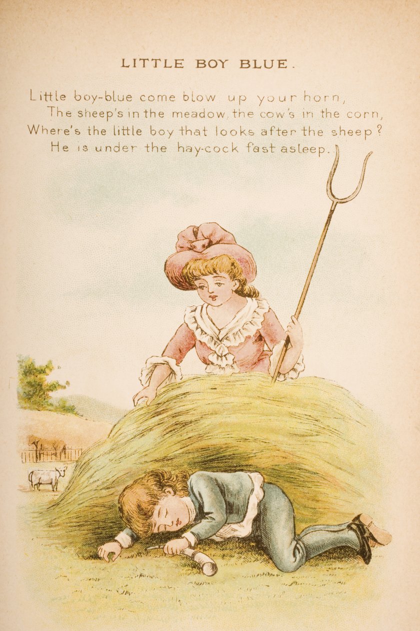 Little Boy Blue, de rimas e contos de Old Mother Goose, publicado por Frederick Warne und Co., c.1890s (chromolitho) de Constance Haslewood