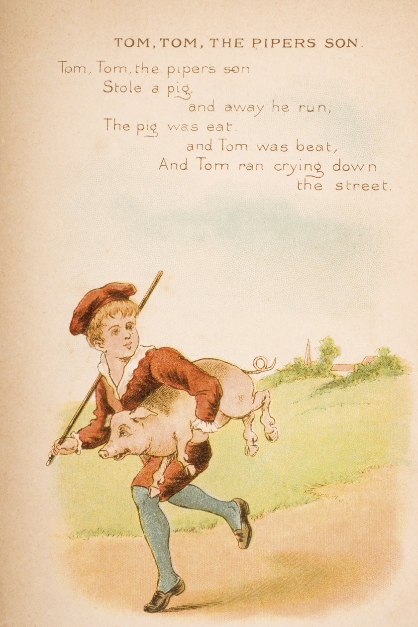 Tom, Tom, o filho de Pipers, de rimas e contos de Old Mother Goose, publicado por Frederick Warne und Co., c.1890s (chromolitho) de Constance Haslewood